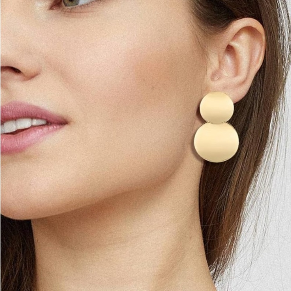 Double Circle Geo Gold Earrings - Picture 6 of 8